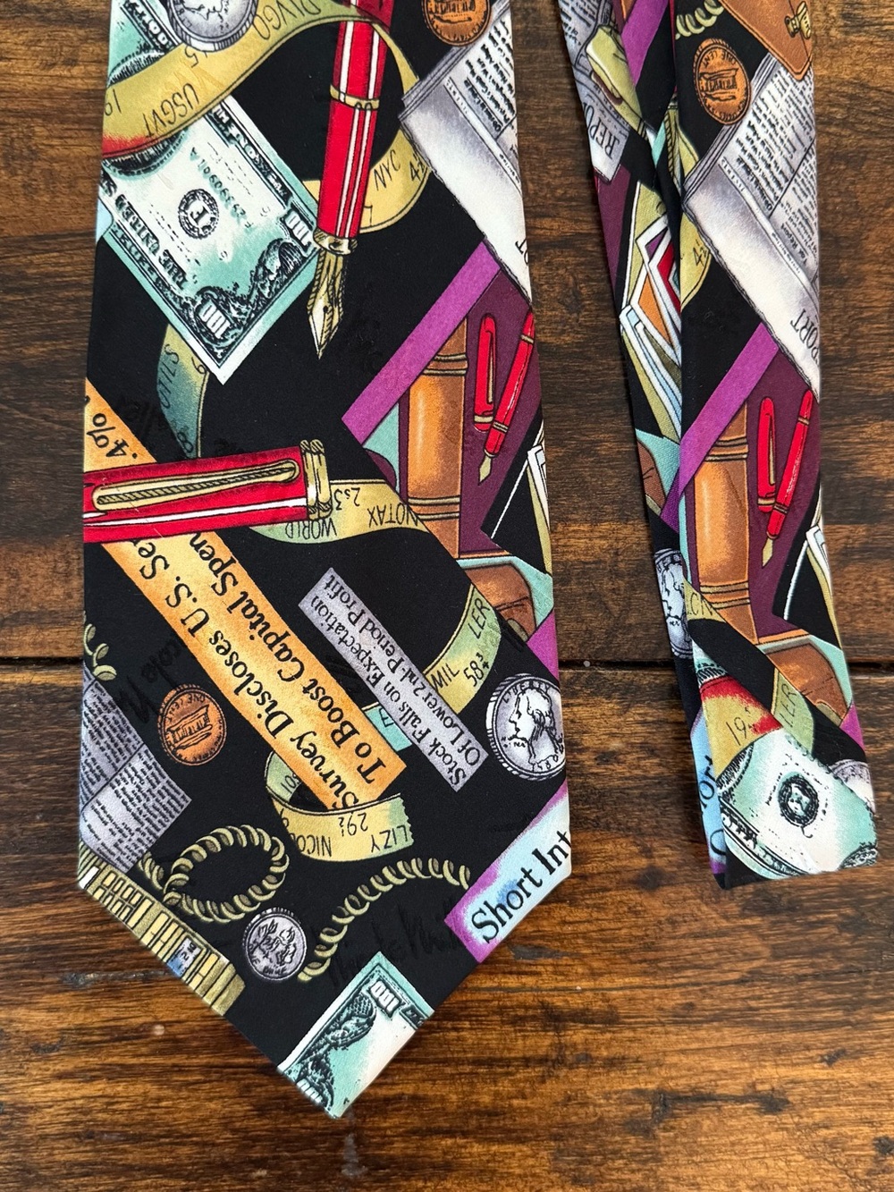 Nicole Miller Black Silk Tie with Multicolor Novelty Print